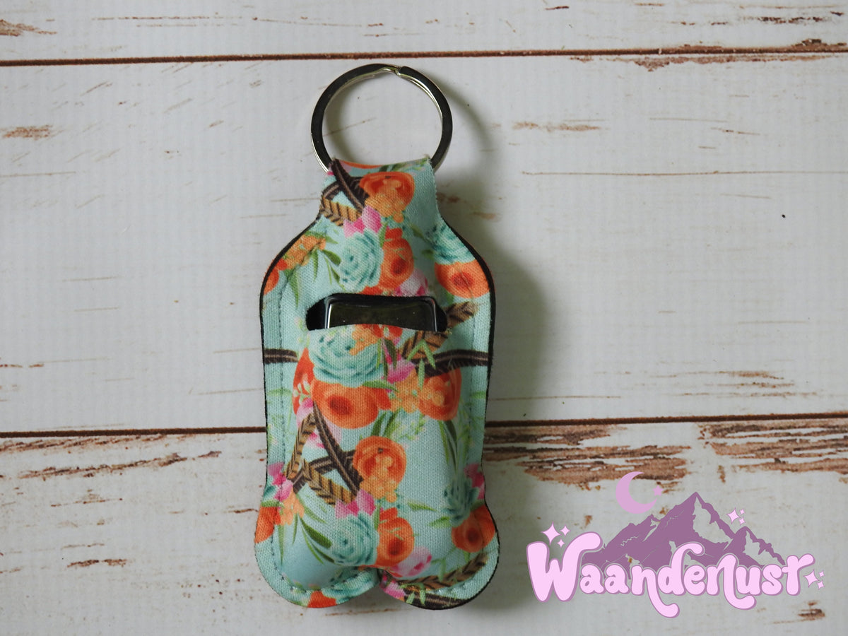 Teal and Orange Flowers Hand Sanitizer Holder