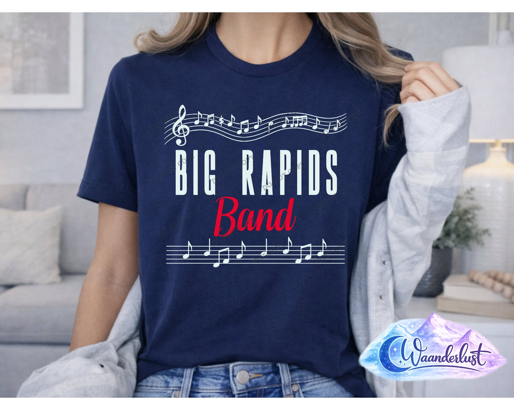 Big Rapids Band - Music Staff White Lettering Shirt