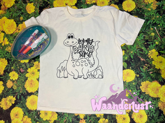 Totally Rawrsome on Cream Coloring Shirt Size S 5/6  T-Shirt