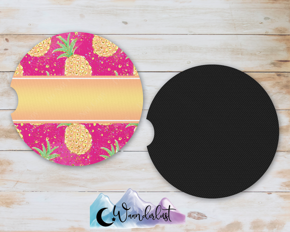 Pineapple with Pink Background Car Coasters