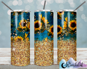 Sunflower and Gold Glitter Ombre 20 oz Straight Tumbler