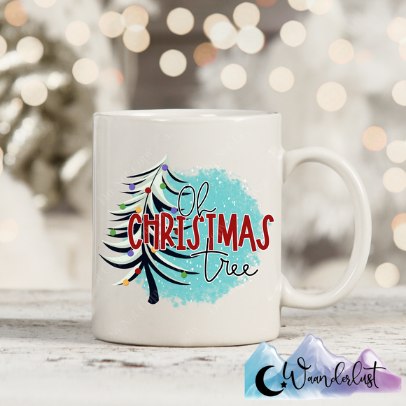 Oh Christmas Tree Blue Background Coffee Mug