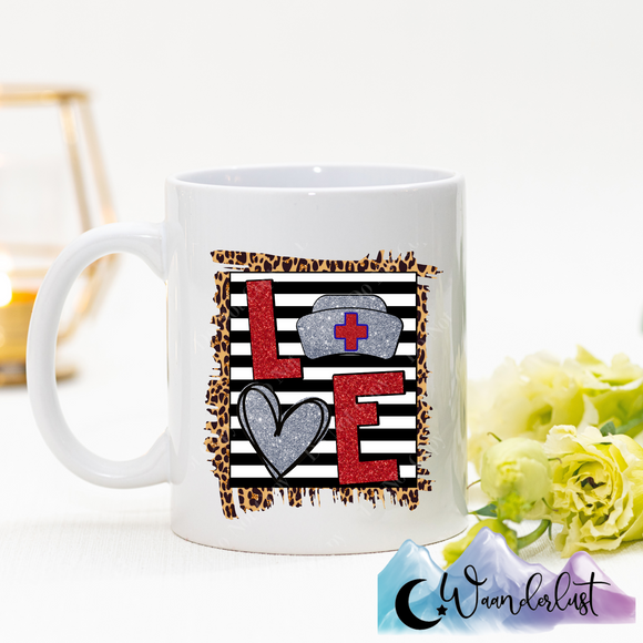 Love Nursing Leopard and Glitter Coffee Mug