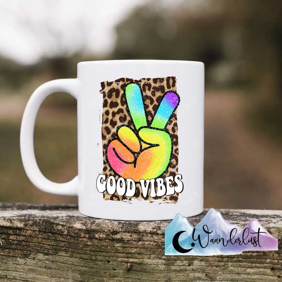 Good Vibes Peace Sign Coffee Mug