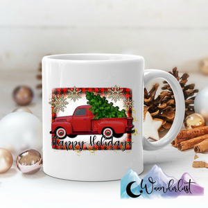 Happy Holidays Red Truck with Tree Coffee Mug