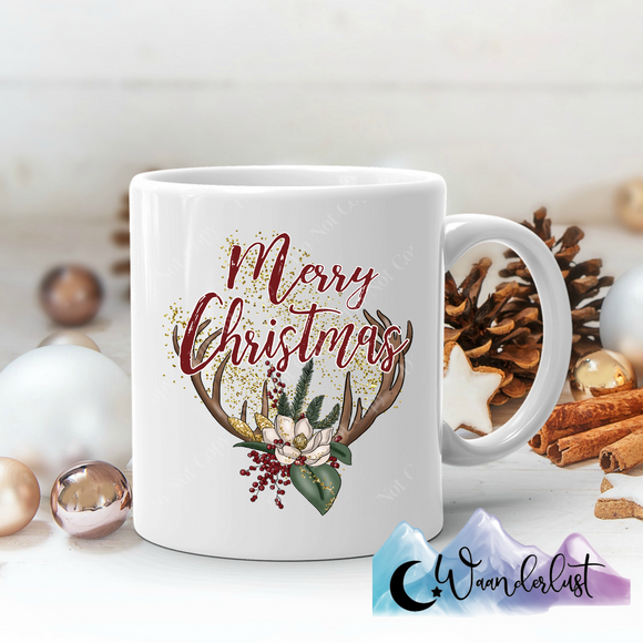Merry Christmas Antlers Coffee Mug