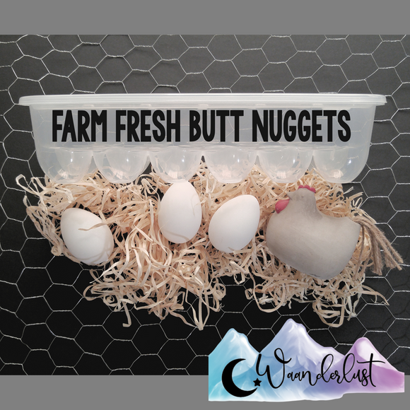 Farm Fresh Butt Nuggets Reusable Egg Carton Kitchen Decor