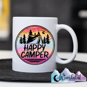 Happy Camper Colorful Camping Scene Coffee Mug