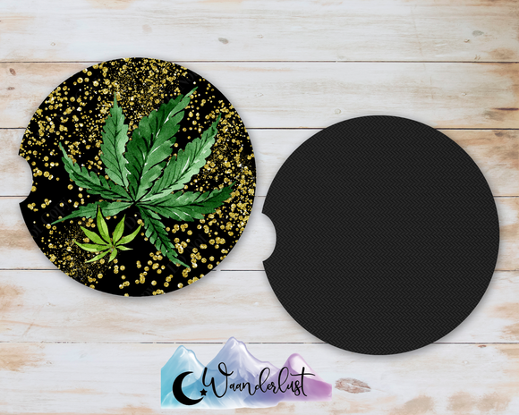 Cannabis with Glitter Background Car Coasters