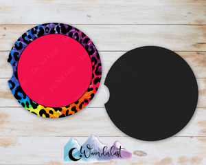 Neon Leopard with Dark Pink Middle Car Coasters
