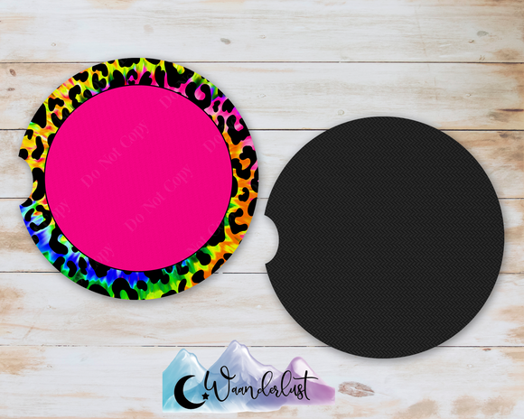 Neon Leopard with Pink Middle Car Coasters