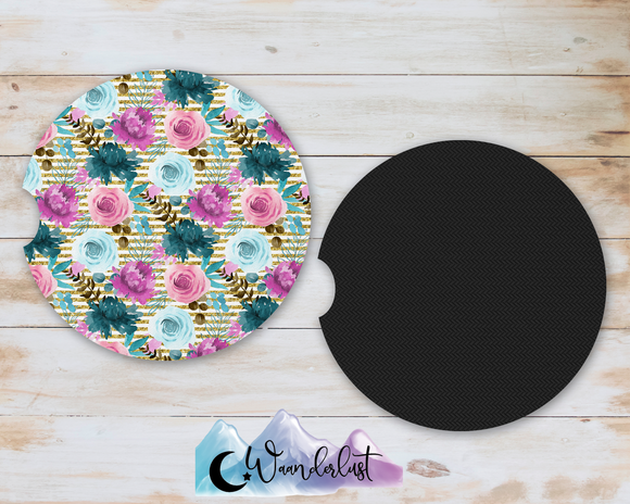 Pink and Blue Flowers Car Coasters