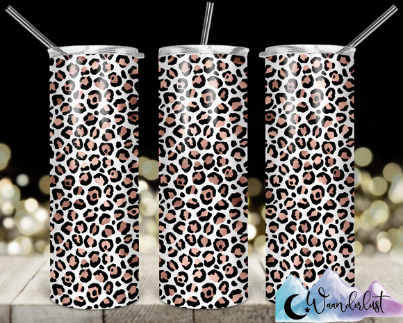 Rose Gold and White Background Leopard Print 20 oz Straight Tumbler